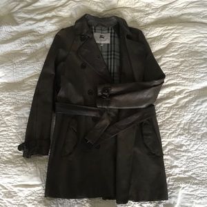 Olive green vintage Burberry leather trench coat